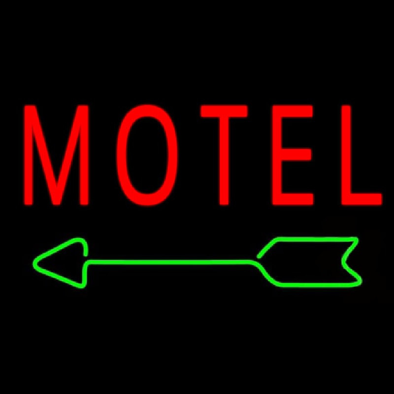 Red Motel With Green Arrow Neon Sign