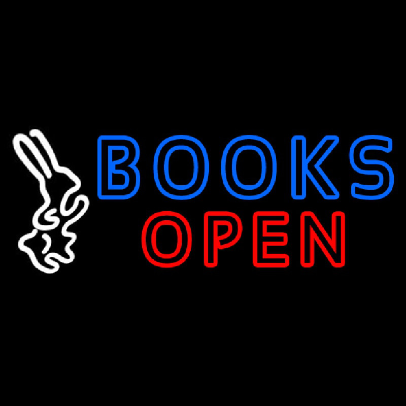 Blue Books With Rabbit Logo Open Neon Sign