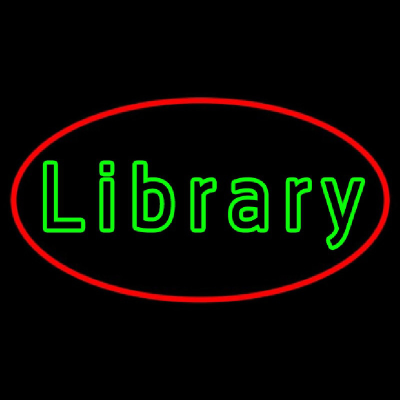 Blue Library With Red Oval Neon Sign