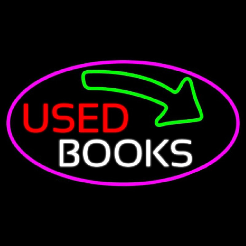 Used Books With Arrow Neon Sign