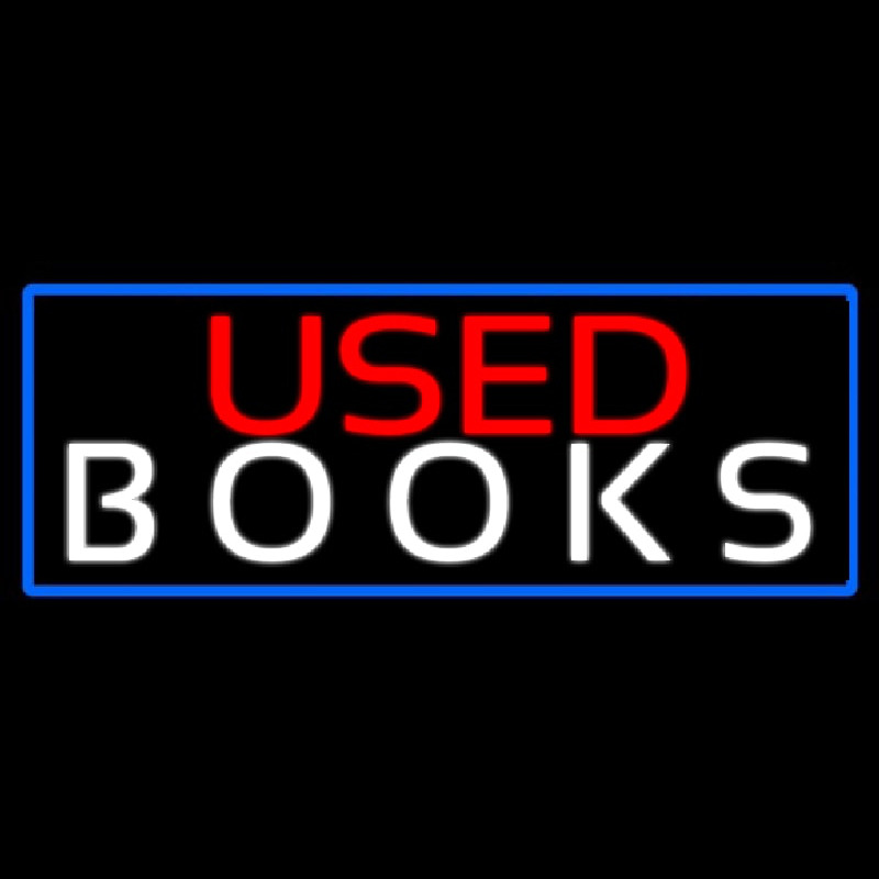 Used Books With Blue Border Neon Sign