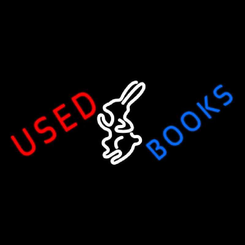 Used Books With Rabbit Logo Neon Sign