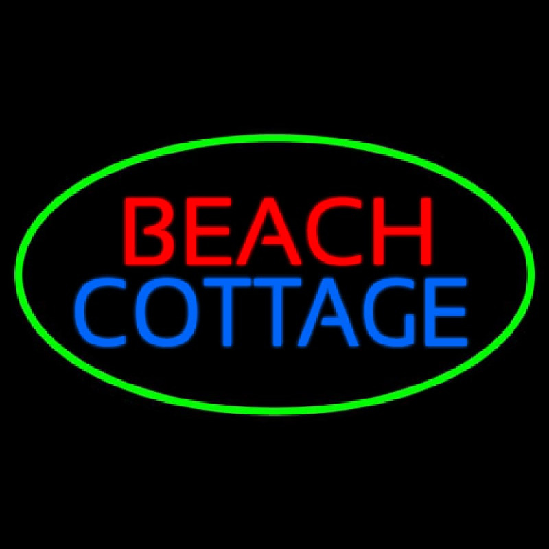 Beach Cottage With Green Border Neon Sign