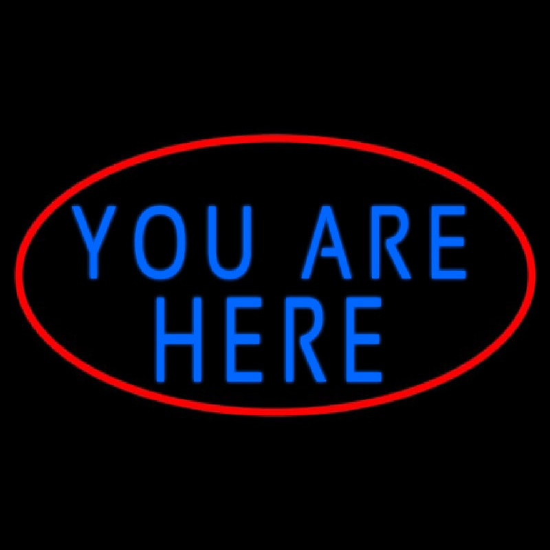 Blue You Are Here Oval With Red Border Neon Sign