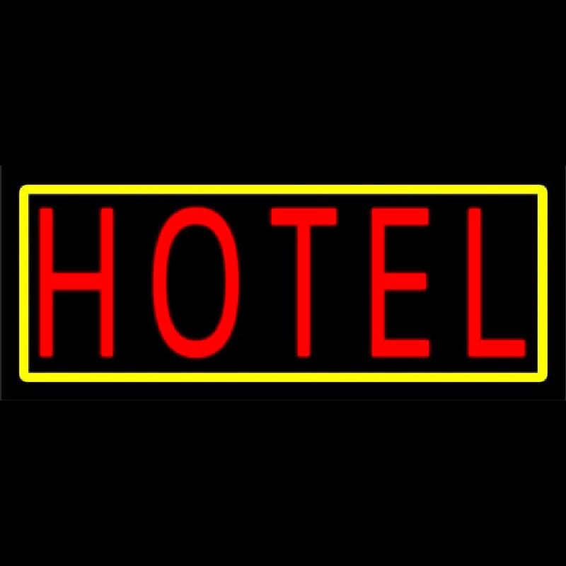 Hotel With Yellow Border Neon Sign