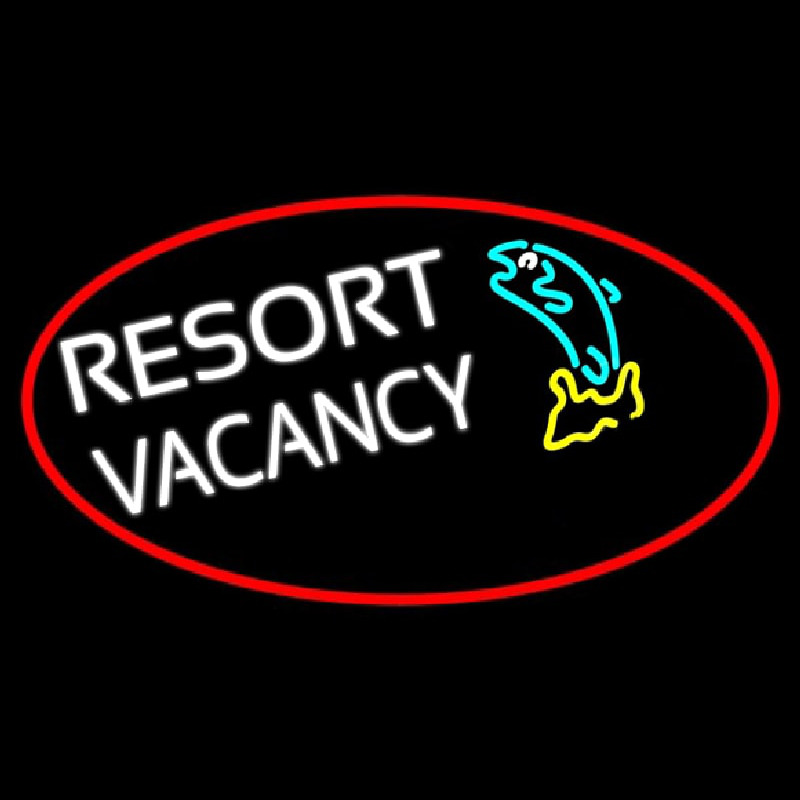 Resort Vacancy With Fish With Red Border Neon Sign