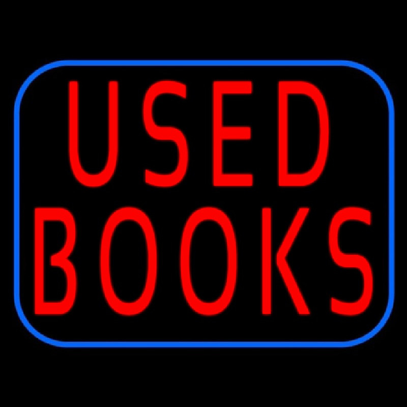 Used Books With Blue Border Neon Sign