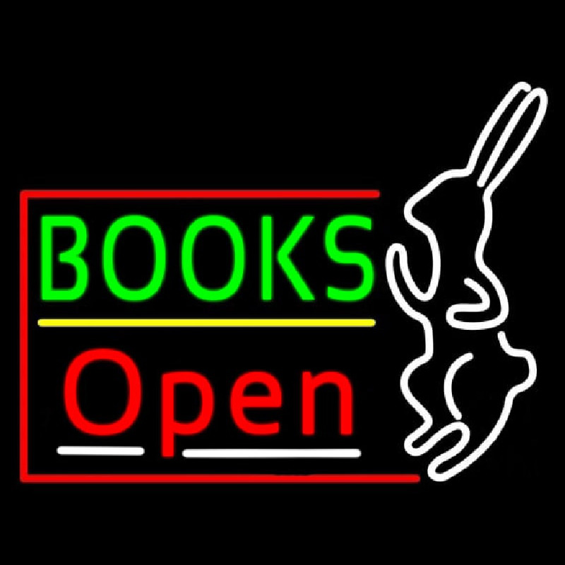 Green Books With Rabbit Logo Open Neon Sign