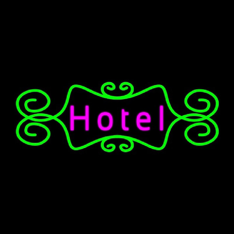 Hotel With Green Art Border Neon Sign