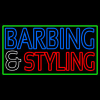 Barbering And Styling With Green Border Neon Sign