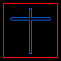 Blue Christian Cross Red Border Neon Sign