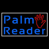 Blue Cursive Palm Reader White Border Neon Sign