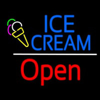 Blue Ice Cream Open Red White Line Neon Sign