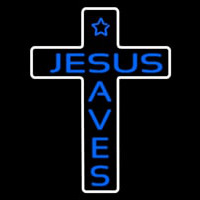 Blue Jesus Saves White Cross With Border Neon Sign