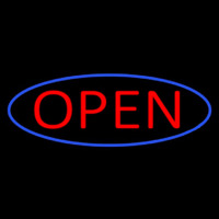 Blue Open With Red Oval Border Neon Sign