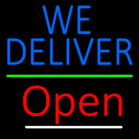 Blue We Deliver Open Green Line Neon Sign