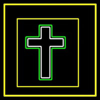 Christian Cross Yellow Border Neon Sign