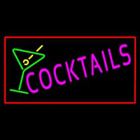 Cocktail with Cocktail Glass Red Border Neon Sign