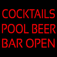 Cocktails Pool Beer Bar Open Neon Sign