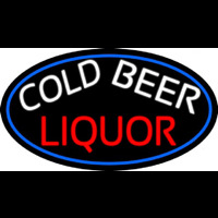 Cold Beer Liquor Oval With Blue Border Neon Sign