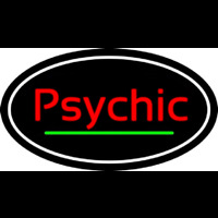 Cursive Red Psychic White Border With Green Line Neon Sign