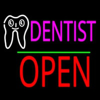 Dentist Logo Block Open Green Line Neon Sign