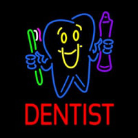 Dentist Tooth Logo With Brush And Paste Neon Sign