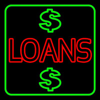 Double Stroke Loans With Dollar Logo With Green Border Neon Sign