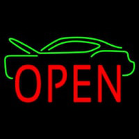 Green Car Red Open Neon Sign