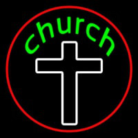 Green Church With Cross Neon Sign