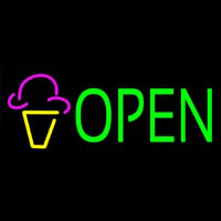 Green Open Ice Cream Cone Neon Sign