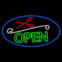 Green Open With Scissor Neon Sign