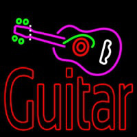 Guitar Logo In Turquoise Red Neon Sign