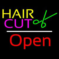 Hair Cut Logo Open White Line Neon Sign