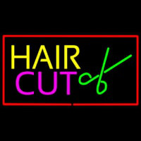 Hair Cut Logo With Red Border Neon Sign