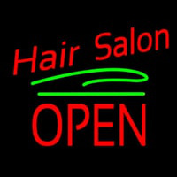 Hair Salon Block Open Green Line Neon Sign