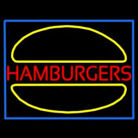 Hamburgers Logo Blue Border Neon Sign