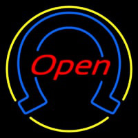 Horseshoe Open With Yellow Border Neon Sign