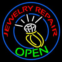 Jewelry Repair Open Green Logo Neon Sign