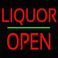 Liquor Block Open Green Line Neon Sign