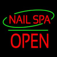 Nails Spa Block Open Green Line Neon Sign