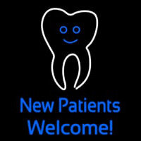 New Patients With Tooth Logo Neon Sign