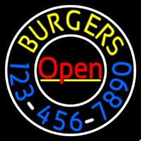 Open Burgers With Numbers Circle Neon Sign