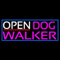 Open Dog Walker With Blue Border Neon Sign