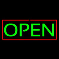 Open Horizontal Green Letters With Red Border Neon Sign