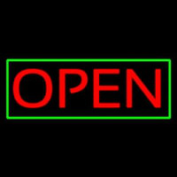 Open Horizontal Red Letters With Green Border Neon Sign