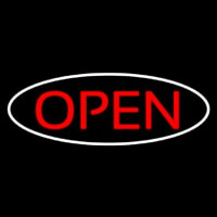 Open Oval White Red Neon Sign