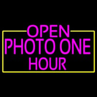 Open Photo One Hour With Yellow Border Neon Sign