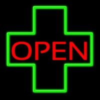 Open With Cross Logo Neon Sign