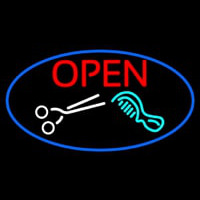 Open With Scissor And Comb Neon Sign